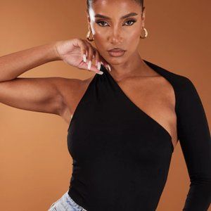 NWT Black One Shoulder Asymmetric Bodysuit